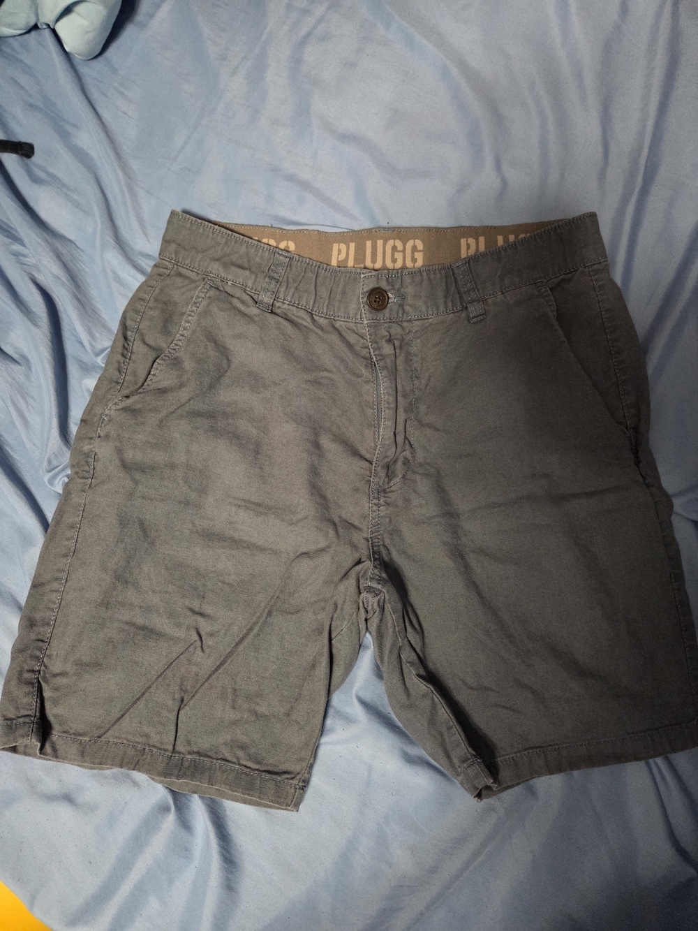 Plugg Men's Slate Gray Blue Cotton Flat-Front Shorts Size 30